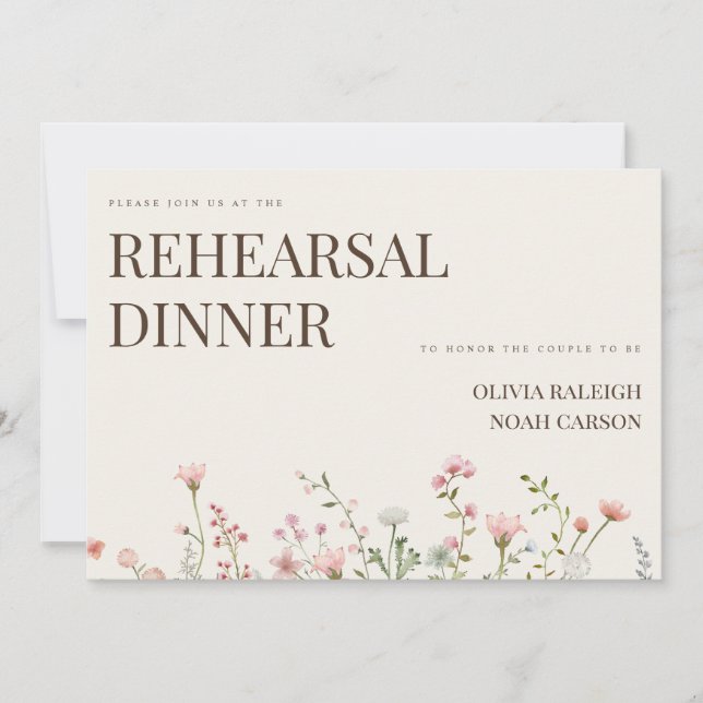 Simple Boho Wildflower Rehearsal Dinner Invitation (Front)