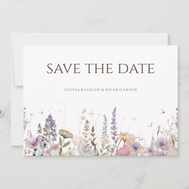 Simple Boho Wildflower Save The Date Wedding Card (Front)
