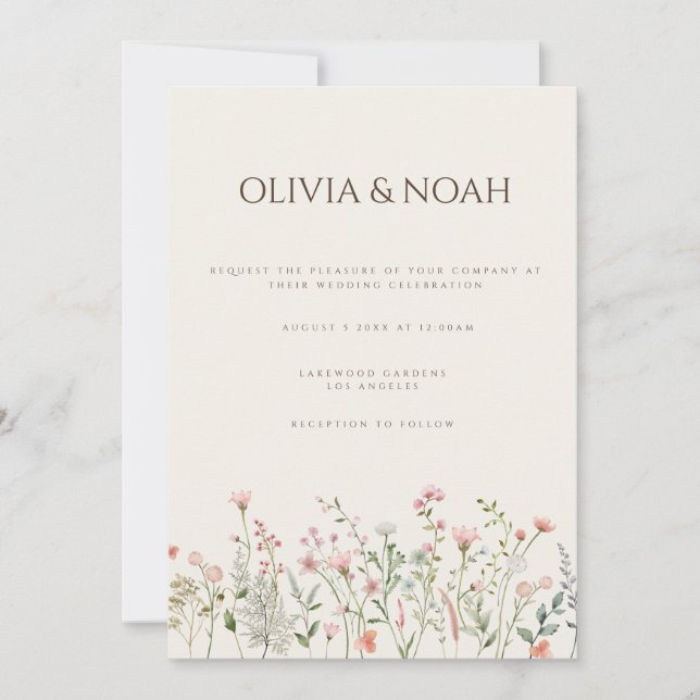 Simple Boho Wildflower Wedding Invitation Card (Front)