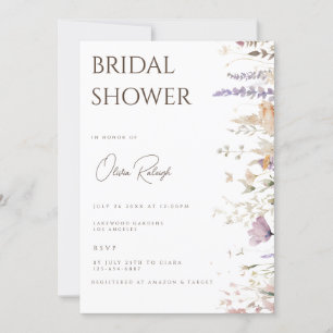 Simple Boho Wildflower White Bridal Shower Card
