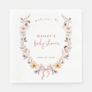 Simple Boho Wildflower Wreath Welcome Baby Shower  Napkin