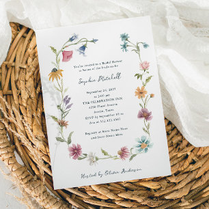 Simple Boho Wildflowers Wreath   Bridal Shower Invitation