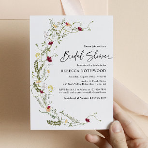 Simple Boho Wreath Wildflower Bridal Shower Invitation