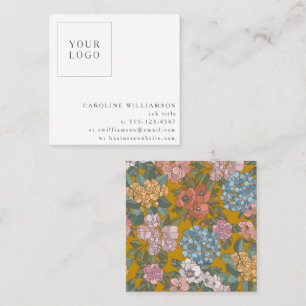 Simple Boho Yellow Floral Logo Feminine  Square Business Card