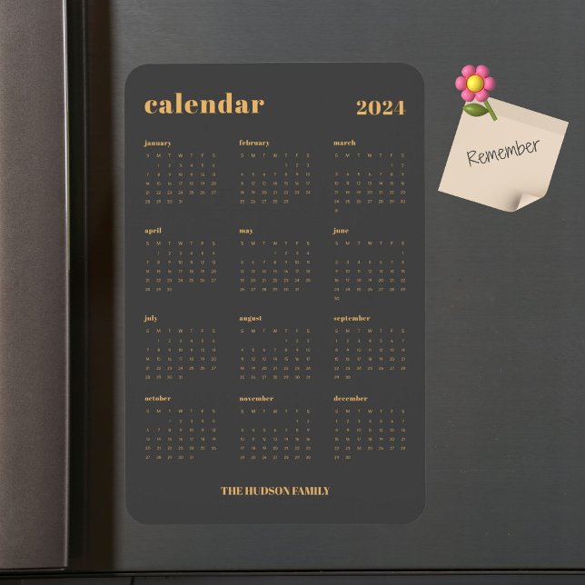 SImple Bold 2024 Dark Grey Calendar Magnet (Creator Uploaded)
