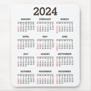 Simple Bold 2024 Year At A Glance Calendar Mouse Mat