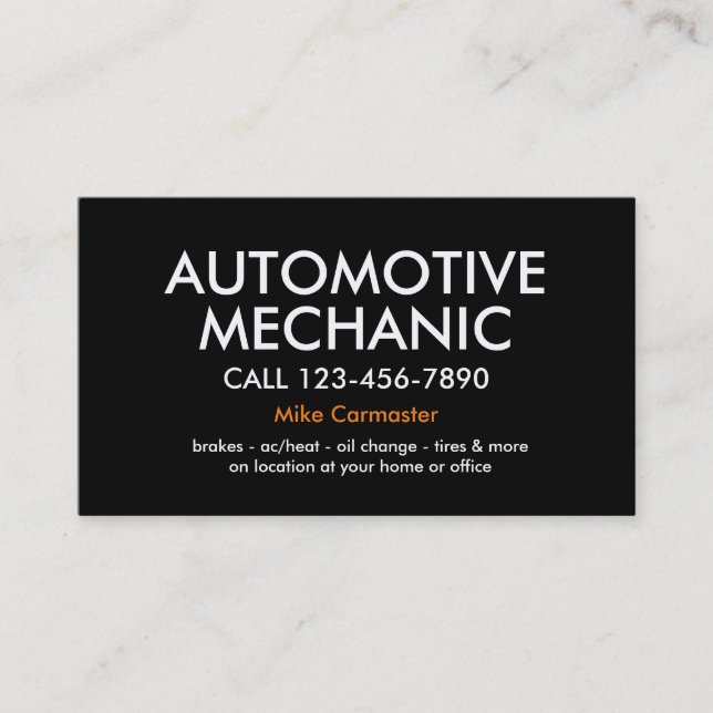 Simple Bold Auto Mechanic Business Card (Front)