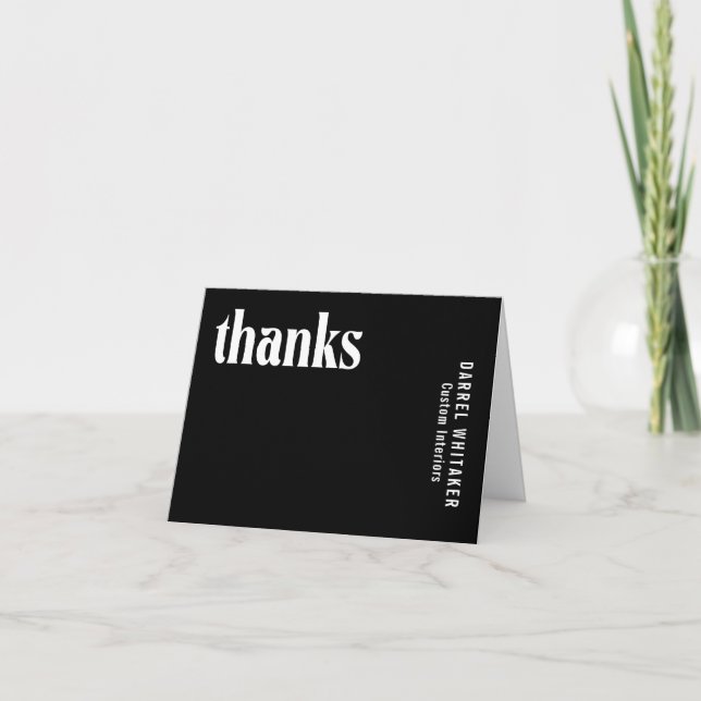 Simple Bold Black Minimal Modern Business Thank You Card (Front)