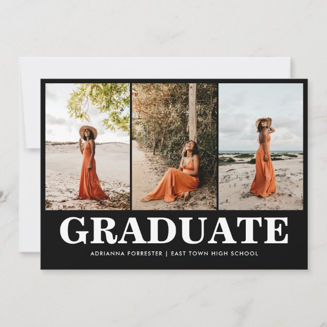 Simple Bold Black Script | Graduate Photo Collage Invitation (Front)