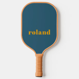Simple Bold Blue Orange Name Pickleball Paddle