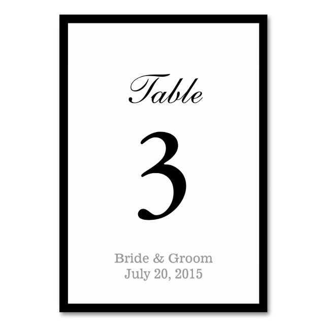 Simple Bold Border Double-sided Wedding Table Number (Front)