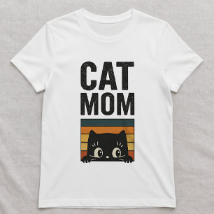 Simple Bold Cat Mom Shirt; Retro Funny Peeking Cat T-Shirt