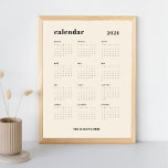 SImple Bold | Cream and Black 2024 Calendar Poster<br><div class="desc">Simple and bold. This 2024 calendar design features a modern set of fonts, a full 12 month year, against a cream coloured background and black text. The template is available in a 8.5 x 11 inch size for easy printing at home or download as a phone screensaver. Customise to make...</div>