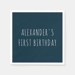 Simple Bold Dark Blue First Birthday Party Napkin
