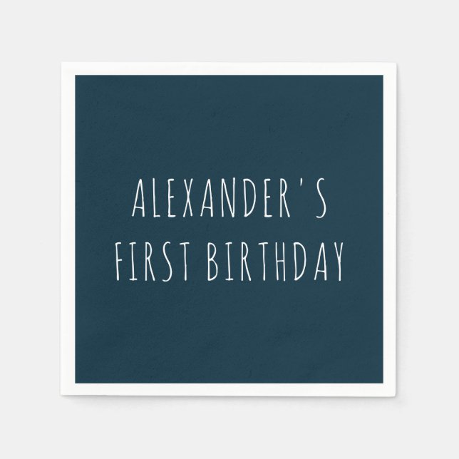 Simple Bold Dark Blue First Birthday Party Napkin (Front)