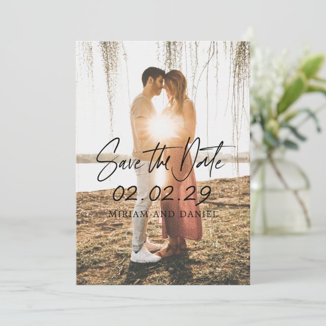 Simple Bold Date Photo Modern Wedding Save The Date (Standing Front)
