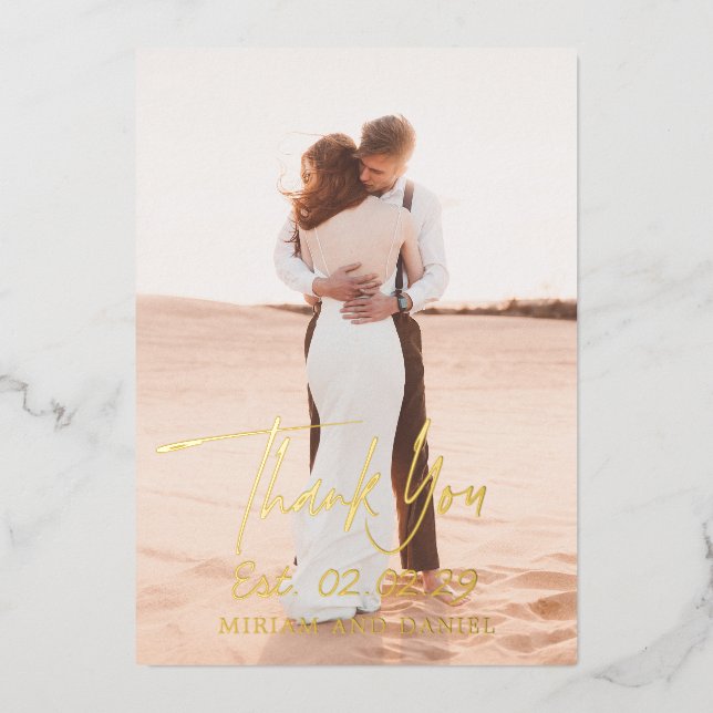 Simple Bold Date Photo Modern Wedding Thank You (Front)