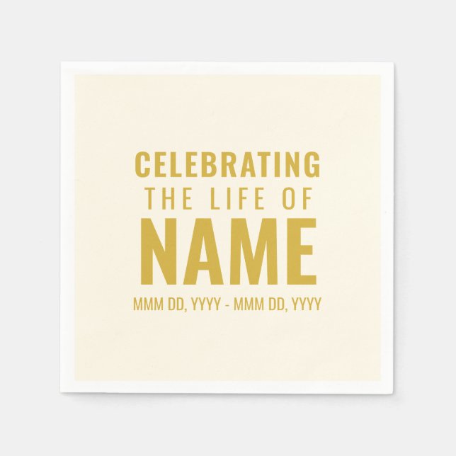 Simple Bold Elegant Ecru Gold Celebration of Life  Napkin (Front)