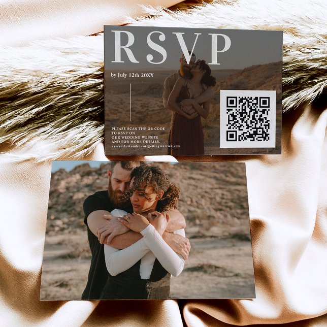 Simple bold font wedding rsvp Qr code 2 photos Enclosure Card (Creator Uploaded)