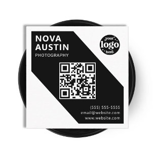 Simple Bold Geometric Company Logo Modern QR Code Square Business Card