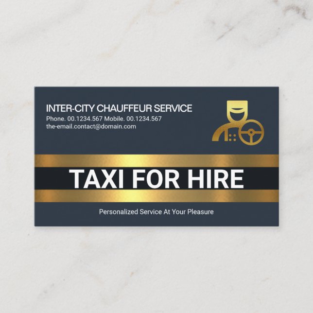 Simple Bold Gold Line Layers Taxi Chauffeur Driver Business Card (Front)