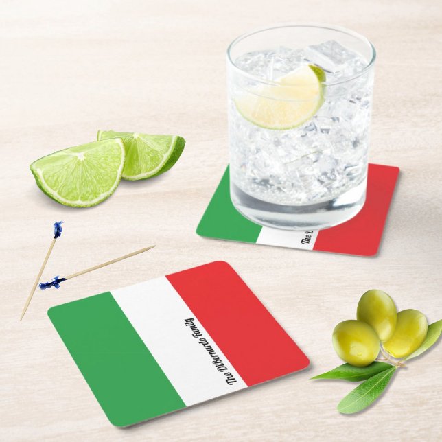 Simple Bold Italian Flag Personalised Square Paper Square Paper Coaster (Flag of Italy Italian Flag
Personalized Family Name
Coasters)