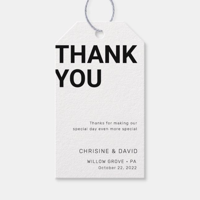 Simple bold letters Wedding black Thank you tag (Front)
