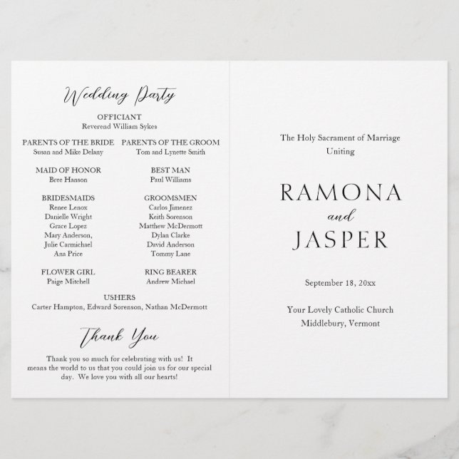 Simple Bold Modern Catholic Wedding Program (Front)