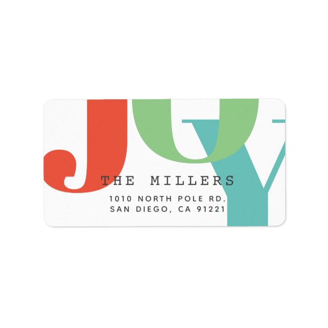 Simple Bold Modern JOY Holiday Adress Label (Front)