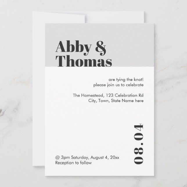 Simple Bold Modern Minimalist Black Grey Wedding Invitation (Front)