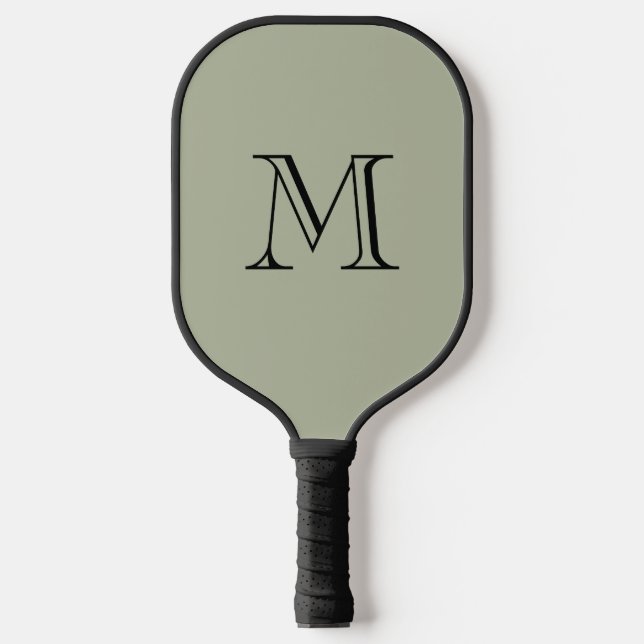 Simple Bold Monogram Initial Sage Green Pickleball Paddle (Front)