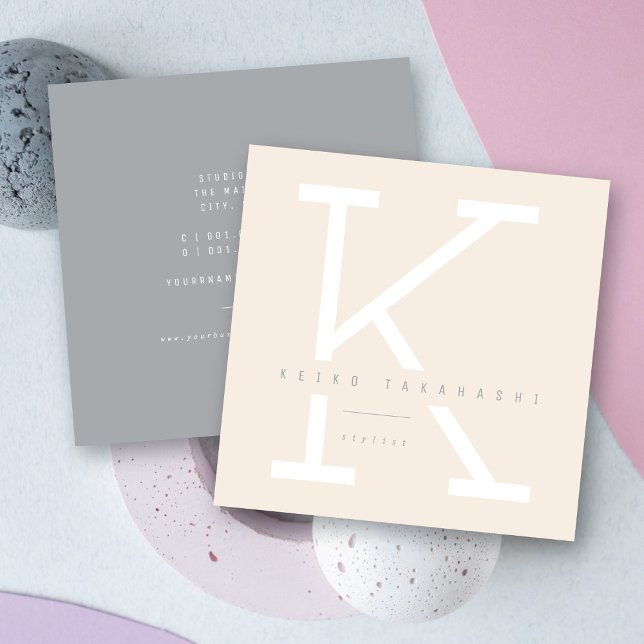 Simple Bold Monogram Modern Minimalist Stylist Square Business Card (Simple Bold Monogram Modern Minimalist Stylist Square Business Card @ zazzle.com/color_therapy)