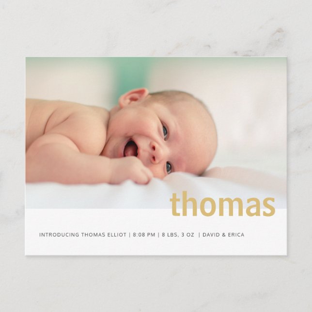 Simple Bold Name Photo Baby Announcement (Front)