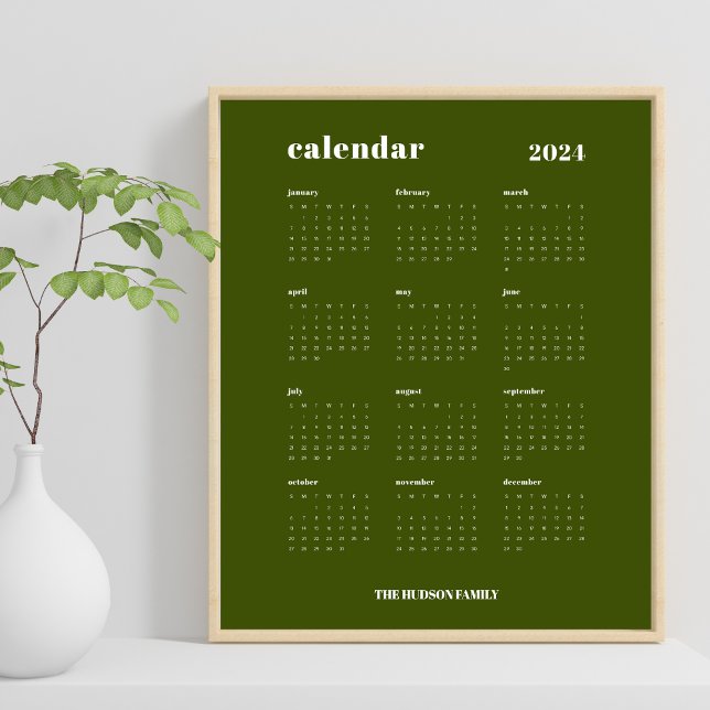 Simple Bold | Olive Green & White 2024 Calendar Poster (Creator Uploaded)