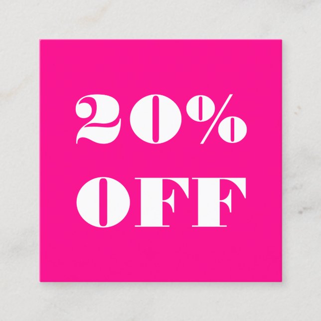 Simple bold pink minimalist modern discount card (Front)