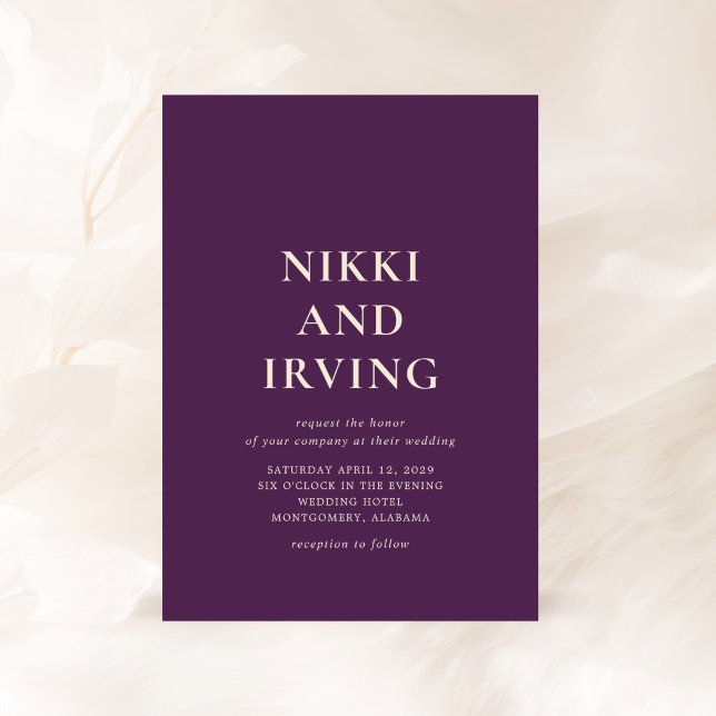 Simple Bold Purple Modern Wedding Invitation (Creator Uploaded)