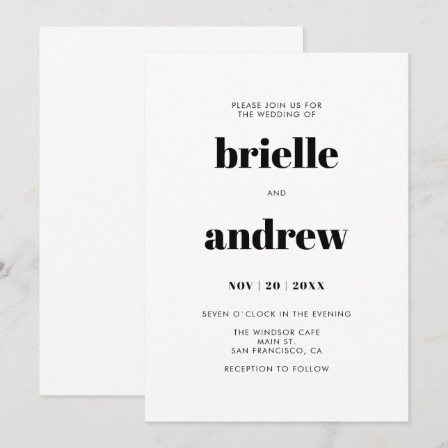 Simple Bold Serif Wedding Invitation (Front/Back)