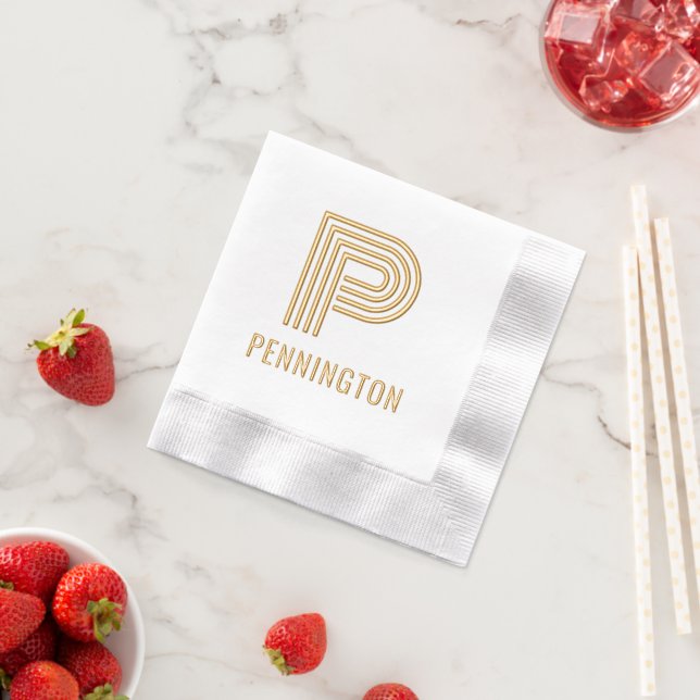 Simple Bold Single Initial Monogram and Name #88NL Foil Napkins (Insitu (Strawberry))