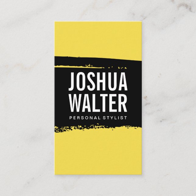 Simple Bold Text Black Yellow Brushed Business Card (Front)