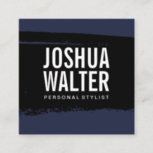 Simple Bold Text Blue Black Brushed Square Business Card