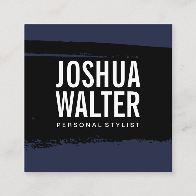 Simple Bold Text Blue Black Brushed Square Business Card (Front)