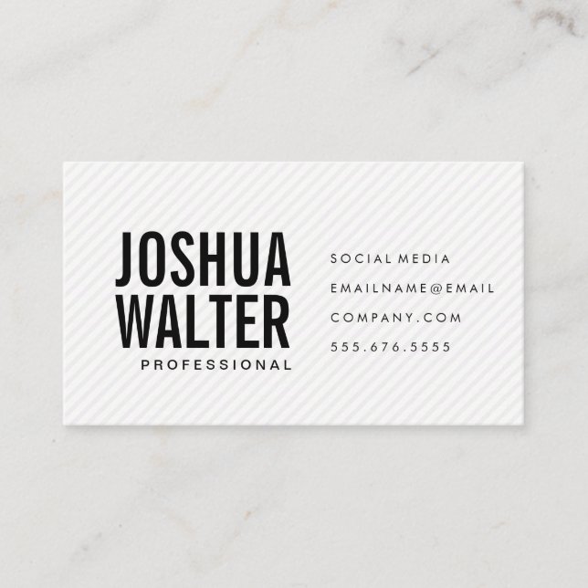 Simple Bold Text with Stripes Business Card (Front)