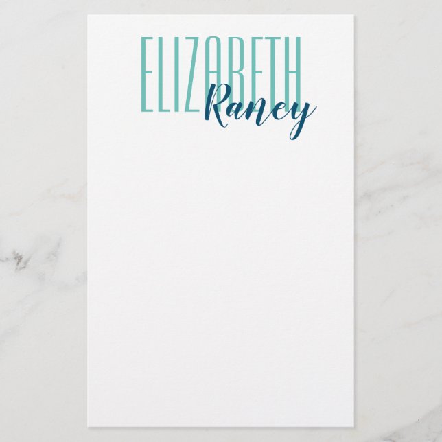 Simple Bold Type Aqua Blue Stationery (Front)