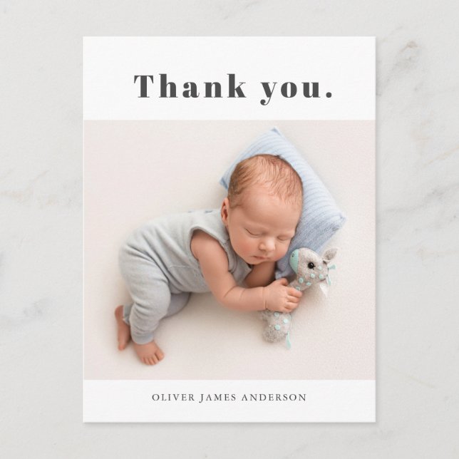 Simple Bold Typography Baby Photo Thank You Postcard (Front)