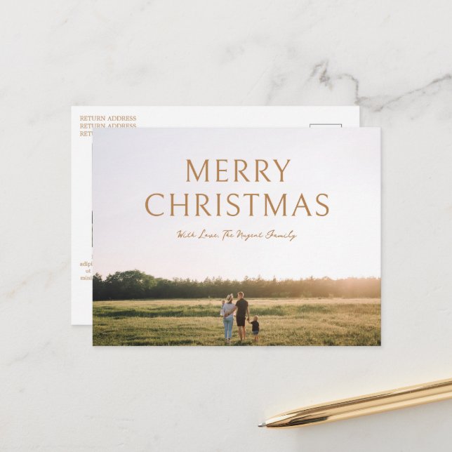Simple Bold Typography Photo Modern Christmas Holiday Postcard (Front/Back In Situ)