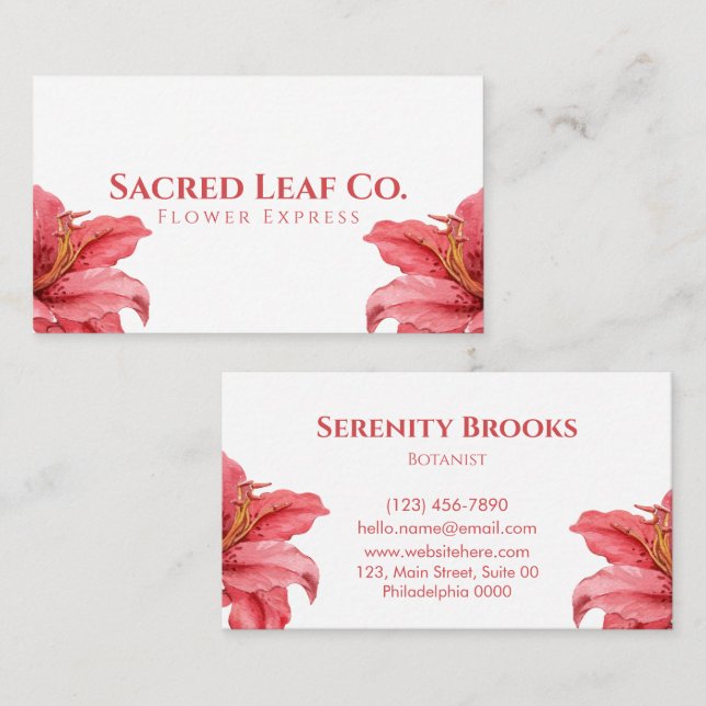 Simple Bold Vibrant Vivid Red Lily White Blooms Business Card (Front/Back)