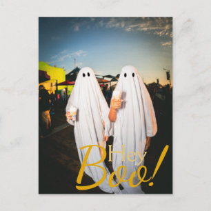 Simple Boo Happy Halloween family & friends Photo Holiday Postcard