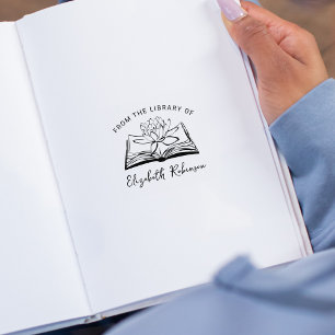 Simple Book with Lotus, From the Library Of,  Rubber Stamp