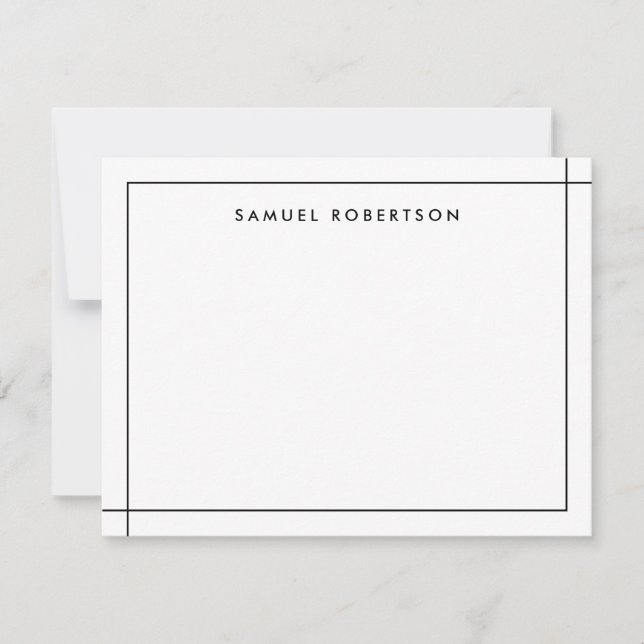 Simple Border Corner Square Black and White Card (Front)