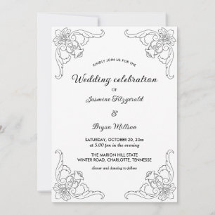 Simple Border Flourish Vintage Wedding Invitation